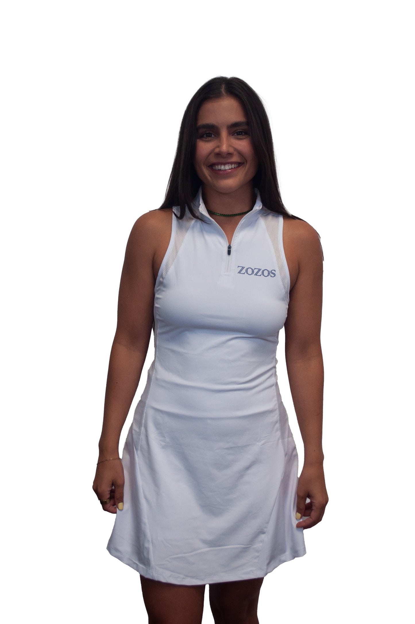 Half Zip Court Print Contrast Mesh Dress