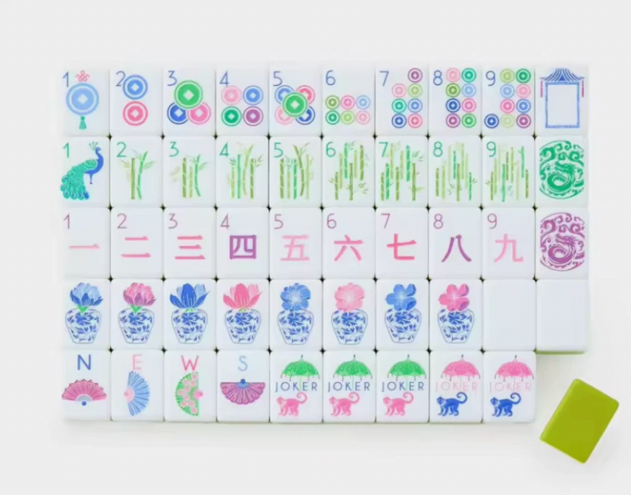 Key Lime American Mahjong 160 Engraved/Acrylic tiles + Dice