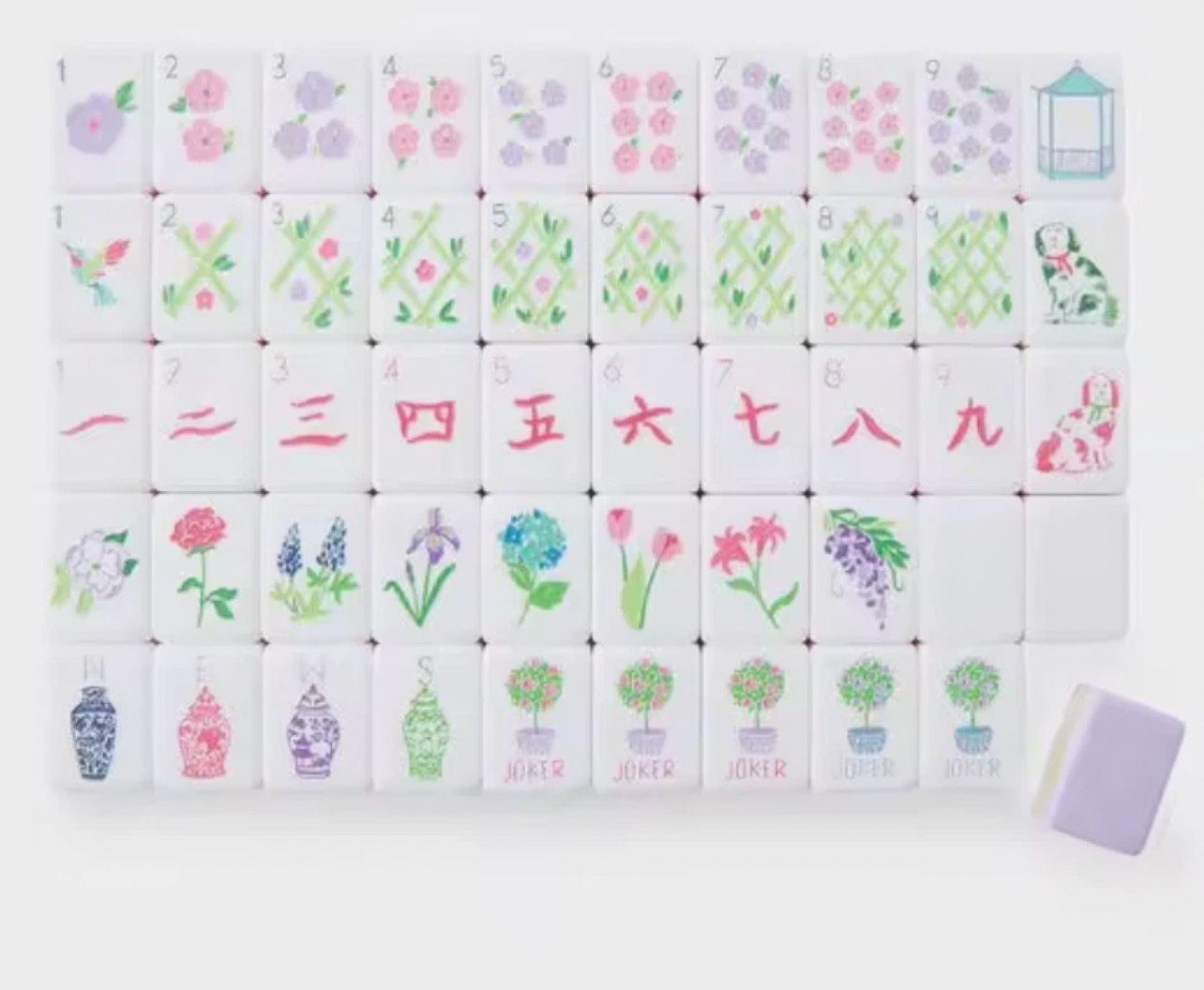 Lilac American Mahjong 160 Engraved/Acrylic tiles + Dice